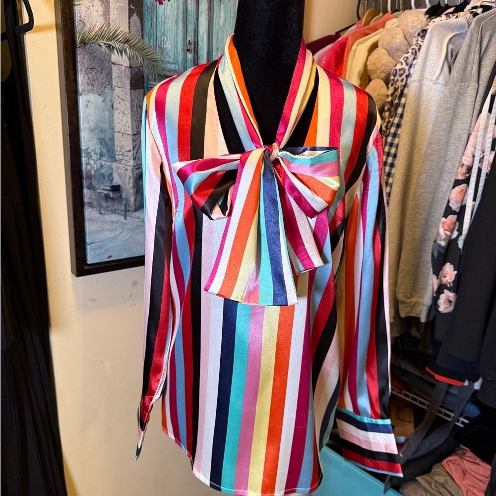 ASOS Colorful Striped Blouse with Bow